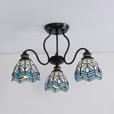 Stained Glass Cone Light Fixture Shop 3 Lights Tiffany Style Semi Ceiling Mount Light