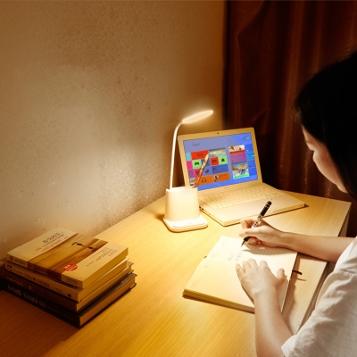Touch and On-Off Switch Desk Light Flexible Gooseneck LED Reading Light with USB Charging Port and Pen Holder Design
