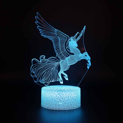 Touch Sensor Unicorn 3D Bedside Light Acrylic Flat 7 Color Changing LED Night Light for Bedroom Kitchen Stair