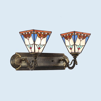 Trapezoid Sconce Wall Light 2 Lights Tiffany Style Antique Stained Glass Wall Lamp for Hallway