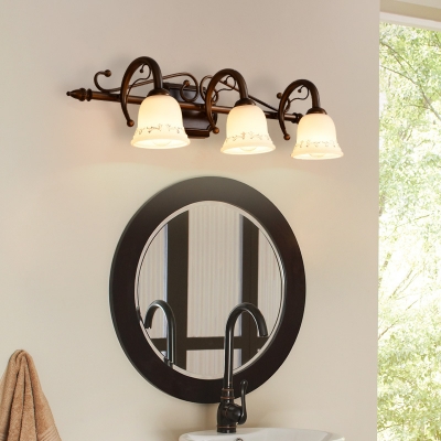White Bell Shade Wall Light 2/3/4 Lights Rustic Style Metal Sconce Light for Mirror Bedroom