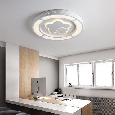 White Round Shape Flush Mount Light with Lovely Shape White Lighting LED Ceiling Light for Boy Girl Bedroom