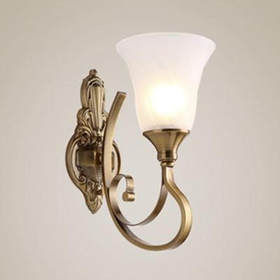 1/2 Lights Sconce Light with White Bell Shade Antique Style Glass Metal Wall Lamp for Bedroom Hallway