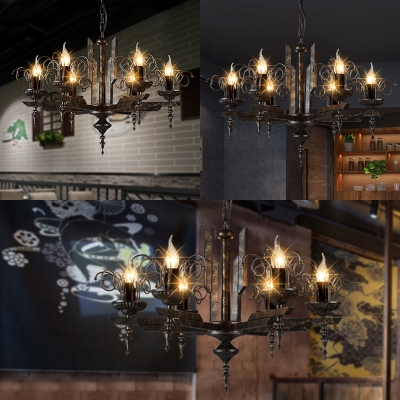 6 Lights Candle Shape Chandelier Vintage Metal Chandelier Lighting for Living Room