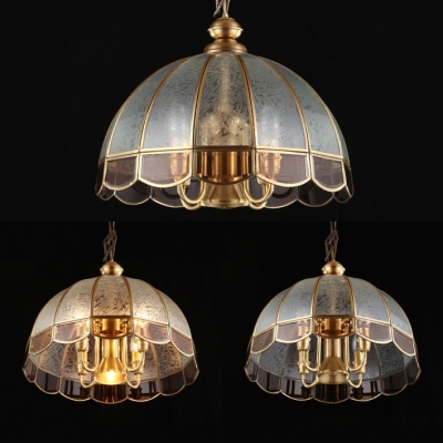 6 Lights Domed Shape Hanging Light Antique Style Glass Metal Pendant Chandelier for Dining Room