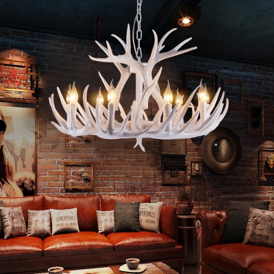 Antique Style Antlers Chandelier Resin 4/6/9 Lights White Hanging Light for Foyer Dining Room