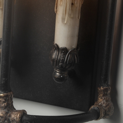 Antique Style Black Sconce Light with Fake Candle 2 Lights Metal Wall Sconce for Kitchen Sta