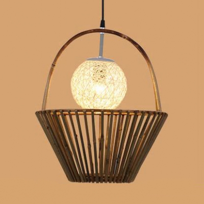 Bedroom Basket Roof Shape Pendant Lighting Fixture Bamboo Handmade