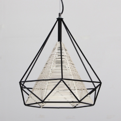 Black Diamond Pendant Light for Dining Room Modern Woven Single Drop Light with White Shade