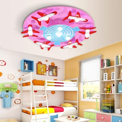 Blue/Pink Round Shape Flush Mount Light Plane Decoration Slim Panel LED Ceiling Light in White/Warm