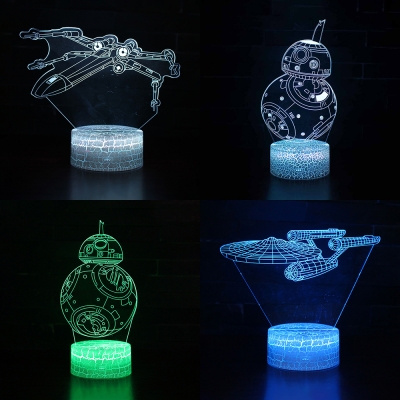 Boy Girl Gift 3D Illusion Light USP Charging 7 Color Changing Movie Element Pattern LED Night Light with Touch Sensor