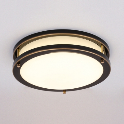 Brass/Black Round Ceiling Light Modern Frosted Glass Flush Mount Light in White/Warm for Foyer