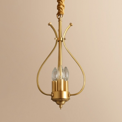 Candle Foyer Bedroom Chandelier Metal 3 Lights Antique Style Pendant Lighting in Brass