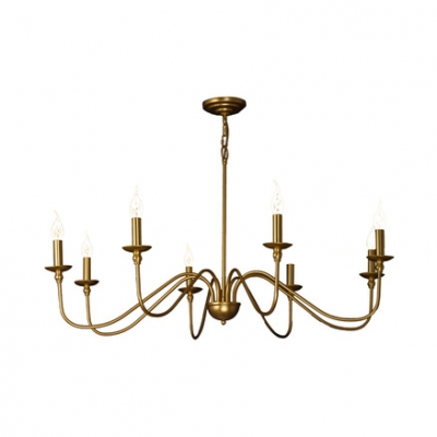 Candle Shape Bedroom Hallway Chandelier Metal 4/6/8 Lights Vintage Style Suspension Light in Brass