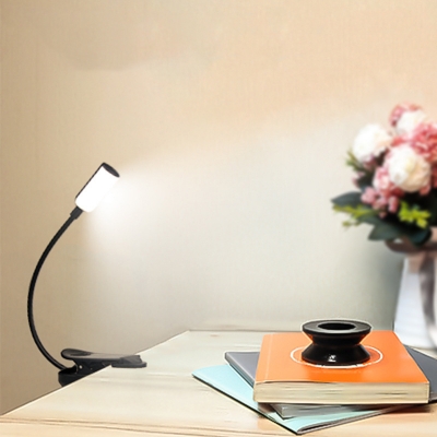 Cylinder Shade LED Clip Desk Light Flexible Gooseneck Reading Light with On-Off Switch and USB Charging Port