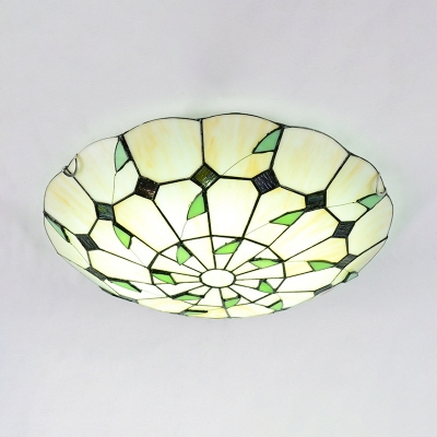 Dining Room Dome Ceiling Light Stained Glass Rustic Style Flush Mount Light in Beige