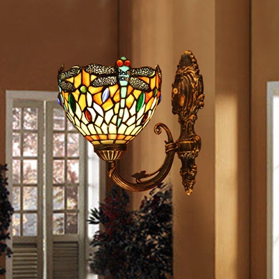 Dragonfly Wall Sconce Bedroom Kitchen Stained Glass Tiffany Style Antique Wall Light