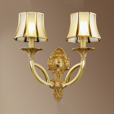 Elegant Style Tapered Shade Wall Light Metal 1/2 Lights Brass Sconce Light for Stair Bedroom