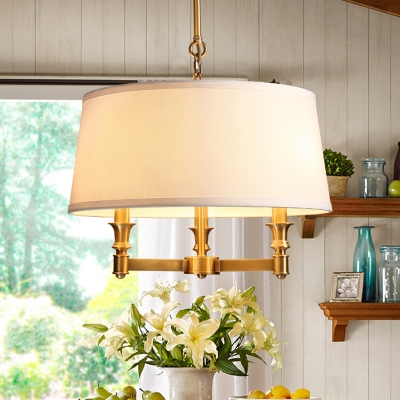 Elegant Style White Pendant Lighting Tapered Shade 3 Lights Fabric Chandelier for Living Room