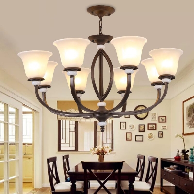 Glass Metal Bell Shade Chandelier Living Room 3/6/8 Lights Antique Style Suspension Light