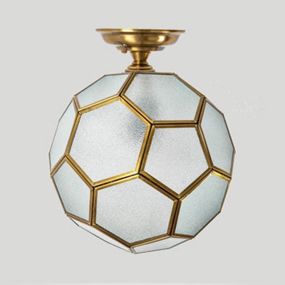 Glass Polyhedron Ceiling Light Single Light Vintage Style Light Fixture in Brass for Hallway