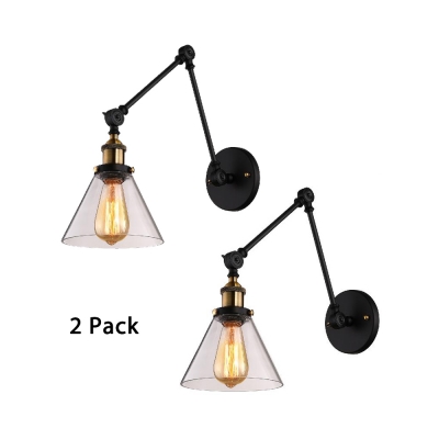 2 Pack Modern Black Wall Lamp with Clear Glass Shade 1 Light Metal Adjustable Sconce Light for Restaurant Bar