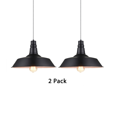 2 Pack 1 Light Pendant Lamp Barn Shade Antique Style Metal Ceiling Lighting in Black for Bar