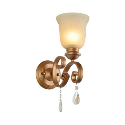 Hotel Restaurant Bell Shade Sconce Light Metal Glass Single Light Wall Sconce with Crystal Decoration