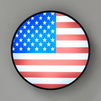 Industrial Drum Flush Mount Acrylic LED Flush Light with National Flag of American