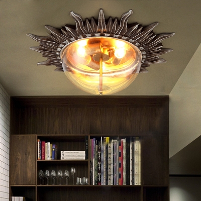 Industrial Sun Shape Ceiling Light Resin Clear Glass 3 Lights Flush Mount Light for Foyer Living Room
