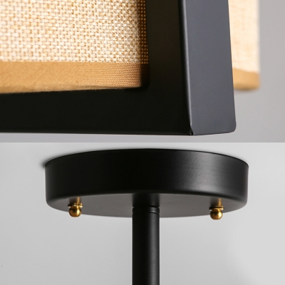 Japanese Style Beige Semi Flush Mount Light with Drum Shade Linen Ceiling Light for Living Room