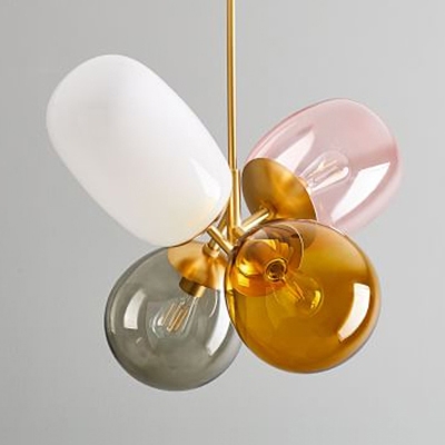 Living Room Balloon Globe Hanging Light Metal and Glass 4 Lights Modern Multi Color Chandelier