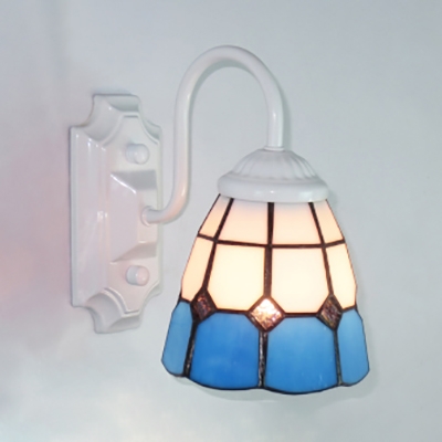 Mediterranean Style Sconce Light Dome Shade 1 Light Stained Glass Wall Lamp for Bathroom