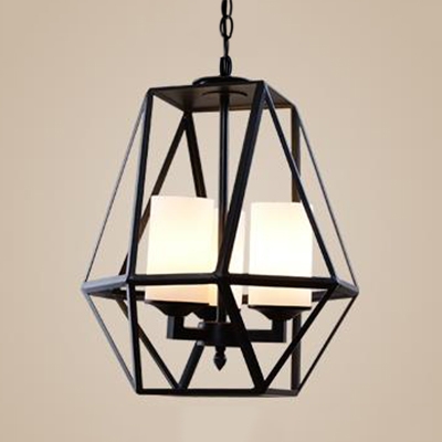 Metal and Glass Pendant Light Living Room 3/4 Lights Industrial Style Chandelier in Black