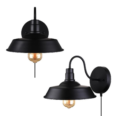 Metal Barn Shade Wall Light Shop Restaurant 1 Light Industrial Sconce Light with Plug In Cord in Black