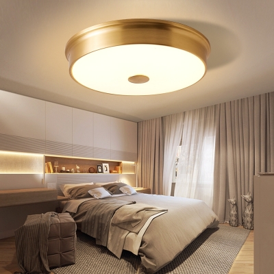 Metal Drum Flush Mount Light Elegant Style Gold Ceiling Light in White/Warm for Foyer