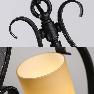 Metal Frosted Glass Ceiling Lamp 1 Light Antique Style Cylinder Hanging Light in White and Black for Restaurant