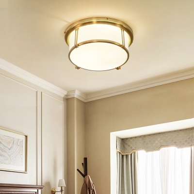 Office Drum Flush Mount Light Metal Elegant Style Brass/Black Ceiling Lamp in White/Warm