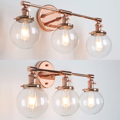 Orb Foyer Hallway Sconce Light Metal and Glass 3 Lights Industrial Wall Light in Copper