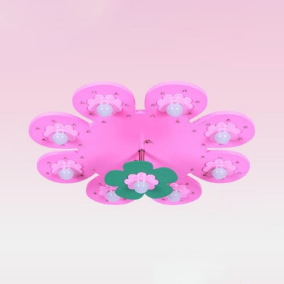 Pink/Blue Flower Shape Ceiling Light Girl Boy Bedroom Creative Eye-Caring Light Fixture