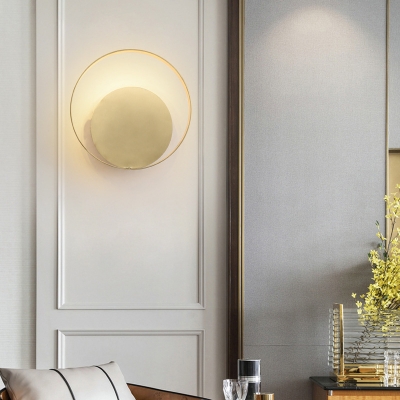 Round Sconce Light Postmodern Metal Wall Light in White/Warm White for Living Room
