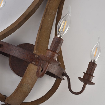 Rust Candle Wall Lights 3 Lights Antique Style Metal and Wood Wall Sconce for Restaurant Dining Room