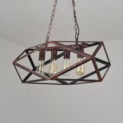 Rustic Copper Geometric Island Light 4 Lights Industrial Metal Pendant Lighting for Kitchen