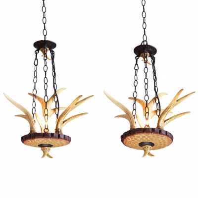 Rustic Style Beige Pendant Light with Antlers and Candle Single Light Resin Ceiling Pendant for Foyer