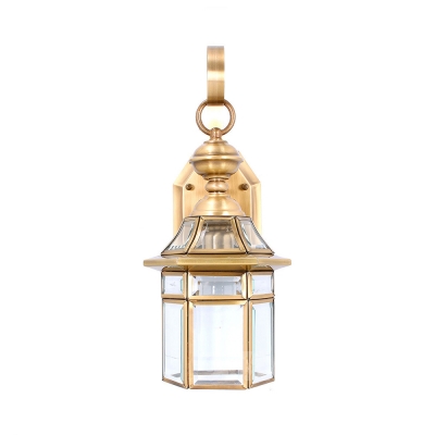 Single Light House Shape Sconce Lamp Antique Style Metal Glass Wall Light for Front Door Living Room