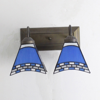Sky Blue/Dark Blue Wall Light 2 Lights Mediterranean Style Stained Glass Wall Sconce for Kitchen