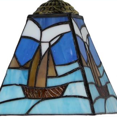 Stained Glass Boat Sconce Light 2 Lights Tiffany Style Wall Lamp with Mermaid for Bedroom