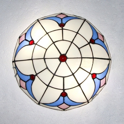 Stained Glass Dome Ceiling Lamp Living Room Tiffany Style Rustic Flush Mount Light
