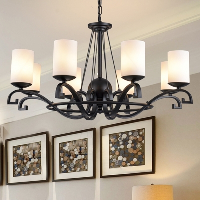Traditional Cylinder Shade Chandelier Metal 8 Lights Black Ceiling Light for Living Room Bar