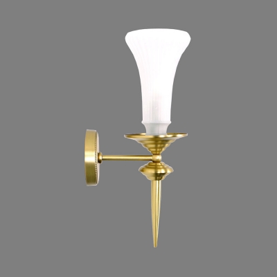 Traditional Whited Shade Wall Lamp 1 Light Metal Frosted Glass Sconce Light for Stair Hallway